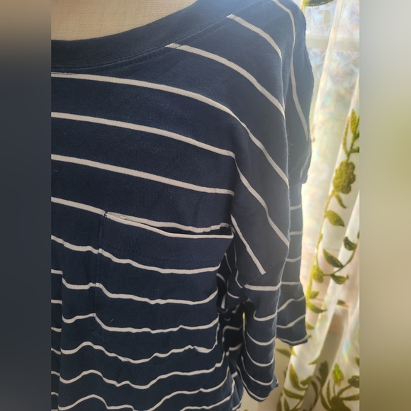 Time and Tru blue & white cotton blend wide neck top Medium - Picture 3 of 8